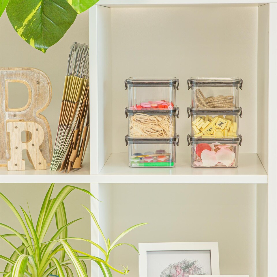 image 1 of Argon Tableware 6x Food Storage Containers - 460ml - Black Reusable Airtight Stackable Meal Prep Lunch Box with Clip-Lock Lid