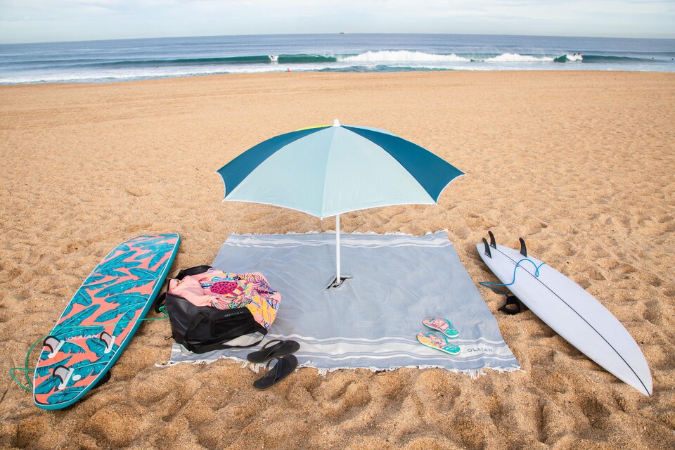 image 1 of Decathlon Poncho beach towel 190 x 190 cm grey blue