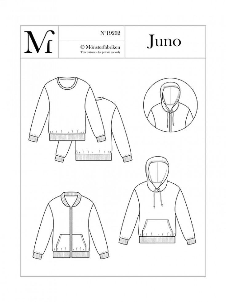 Monsterfabriken Juno Sweatshirt & Hoodie Paper Sewing Pattern – Women’s & Men’s Tops, Sweaters, Hoodies & Sportswear, Sizes 64–116, Easy