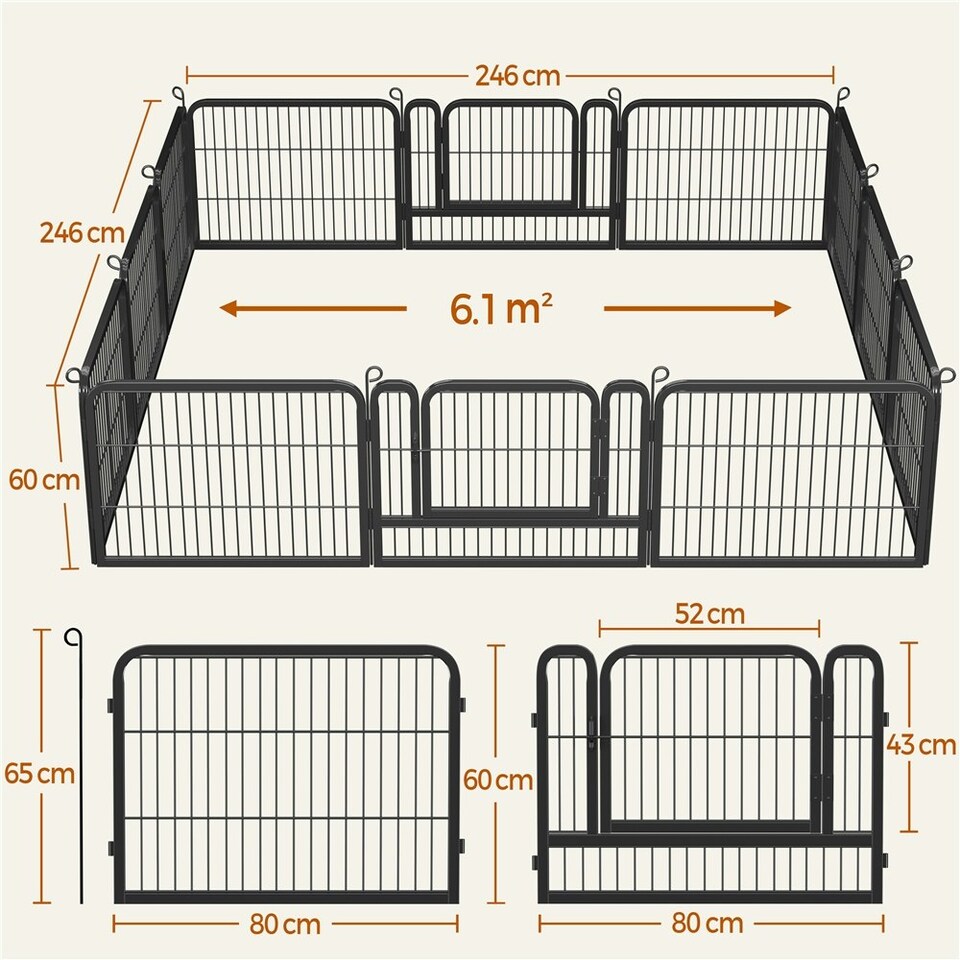 image 1 of Yaheetech 12 Metal Dog Playpen Panels, 80 × 60 cm Black