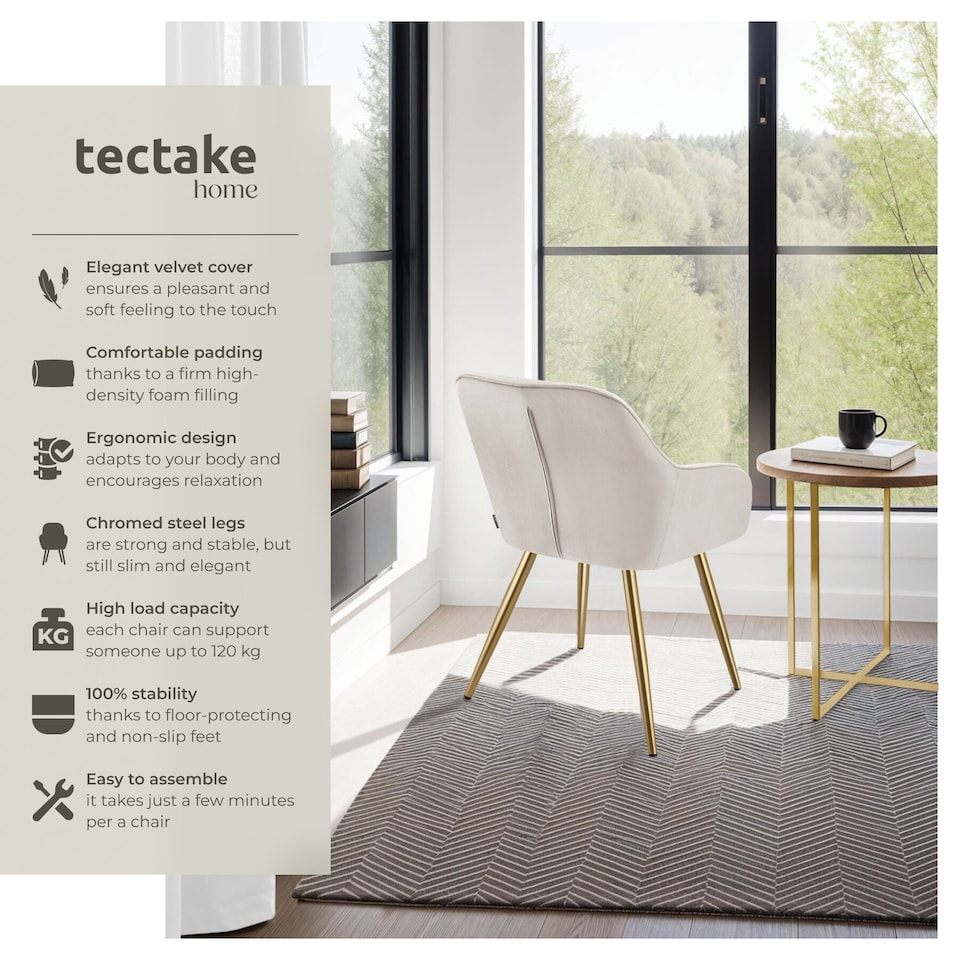 image 1 of Dining Chair Marilyn - quilted velvet, continuous backrest, gold steel legs | Grey | taupe/gold | One Size | 4