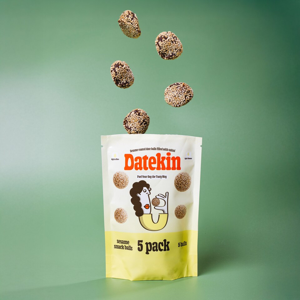 image 1 of Datekin Sesame Coated Date Balls Filled with Tahini (5 x 18g Pack)