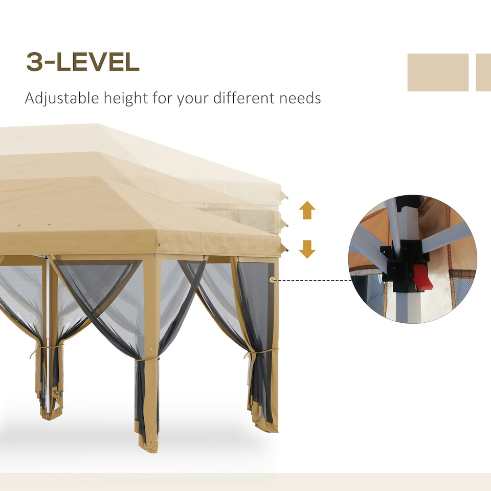 image 1 of Outsunny 6 x 3(m) Pop Up Party Tent Canopy with 6 Removable Sidewalls Beige