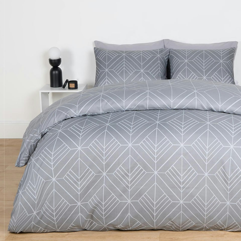 image 1 of OHS Isaac Geometric Reversible Print Duvet Cover and Pillowcase Bedding Set, King - Grey