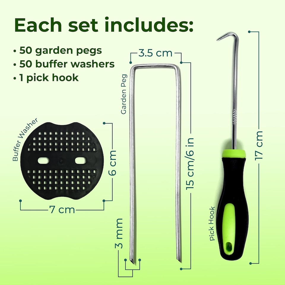 image 1 of Galvanised U-Shaped Garden Pegs - Anti-Rust Weed Membrane, Artificial Grass, Netting and Tent Stakes | Silver | 6 inches - 50 Pack with Buffer Washer | 50