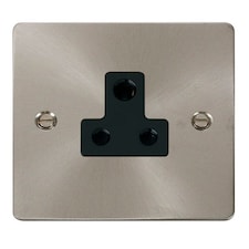 SE HOME Flat Plate Satin / Brushed Chrome 1 Gang 5A Round Pin Socket - Black Trim - SE Home Black | Satin Chrome