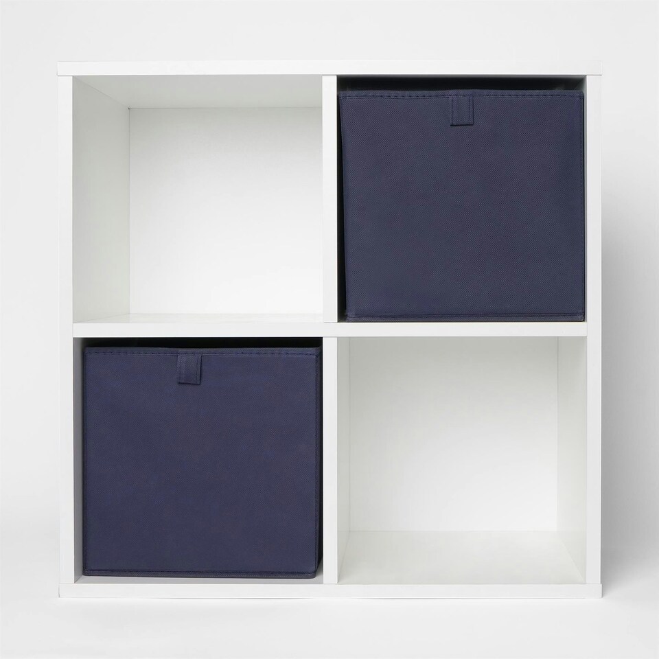 image 1 of OHS 2 x Plain Folding Storage Cube Boxes, 27x27cm - Navy Blue