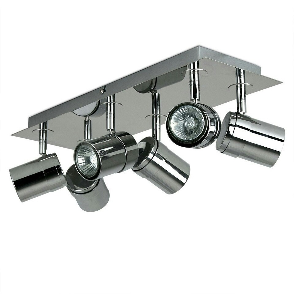 image 1 of ValueLights Rectangular 6 Way Adjustable Ceiling Spotlight in a Silver Chrome Finish - Complete Branded 5w LED Bulbs 3000K Warm White Chrome