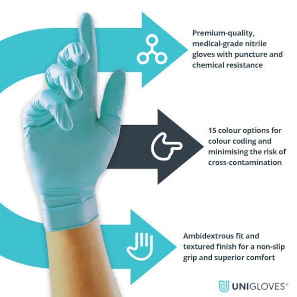 image 1 of Unigloves Aqua Blue (Opal) Pearl Box of 100 Nitrile Gloves Blue | Large