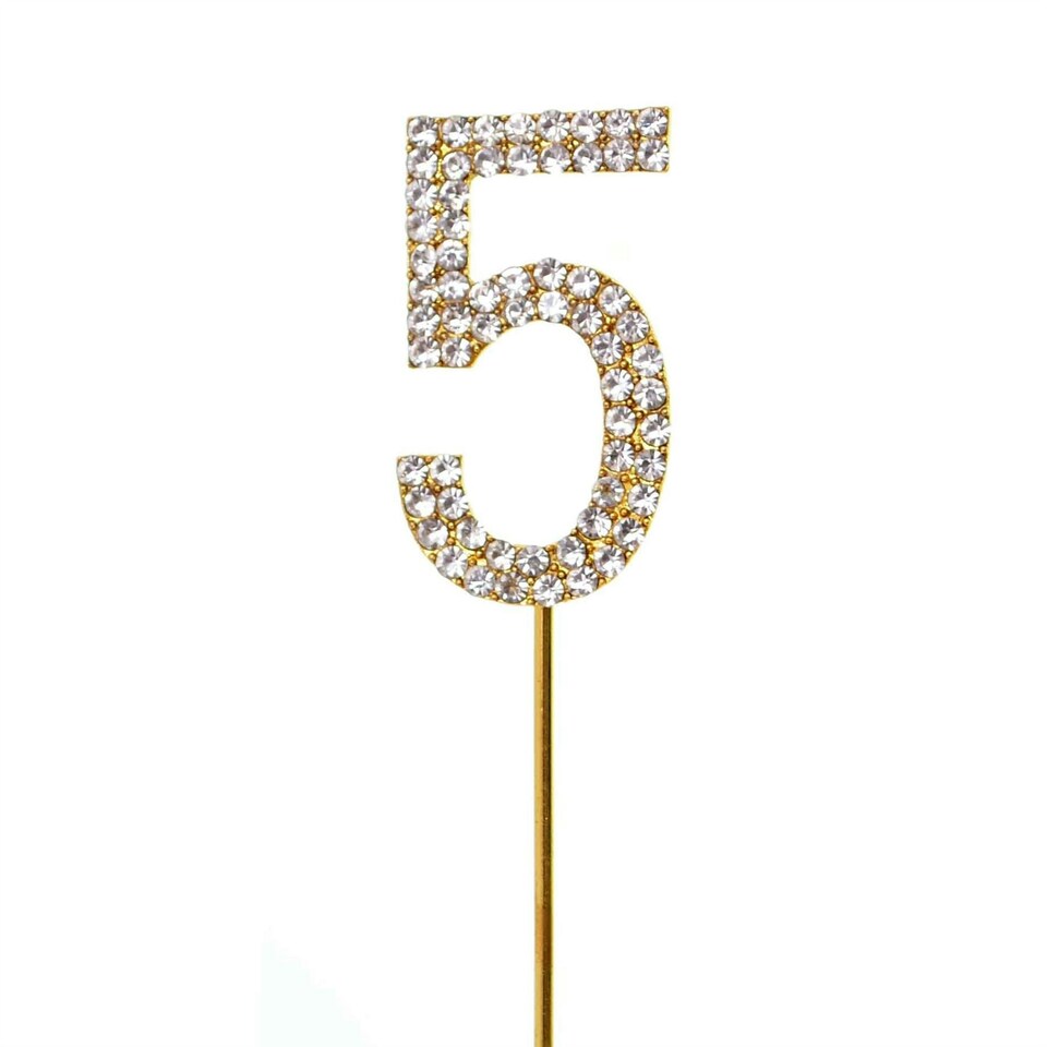 image 1 of Cake Topper Number 5 Gold Sparkly Diamond Gold