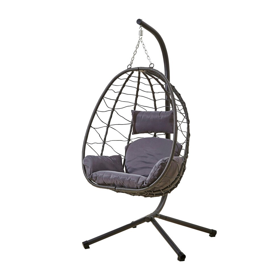 image 1 of Neo Grey Garden Swing Hanging Egg Chair With Cushions