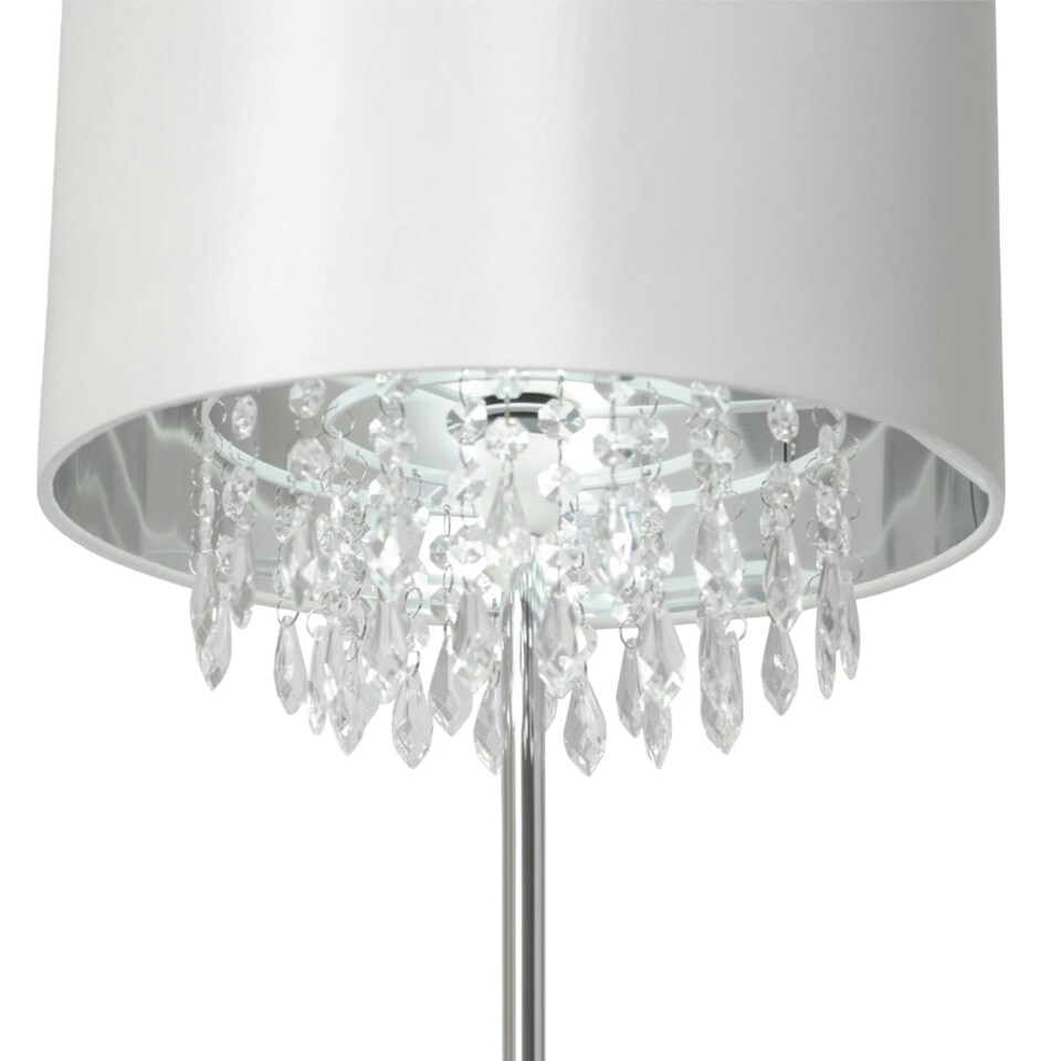 image 1 of First Choice Lighting Cream Faux Silk Jewelled Floor Lamp Chrome | White