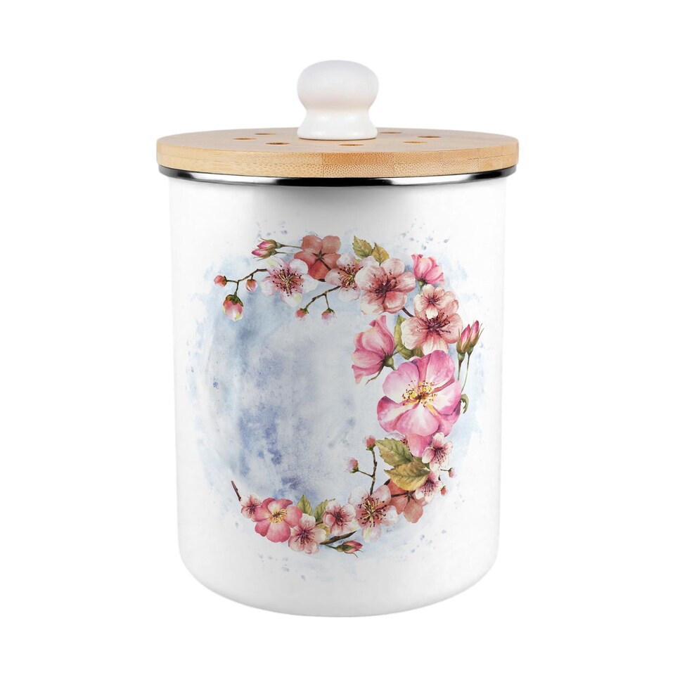 image 1 of Floral Blossoms Food Waste Caddy - Metal 2L Decorative Kitchen Compost Bin