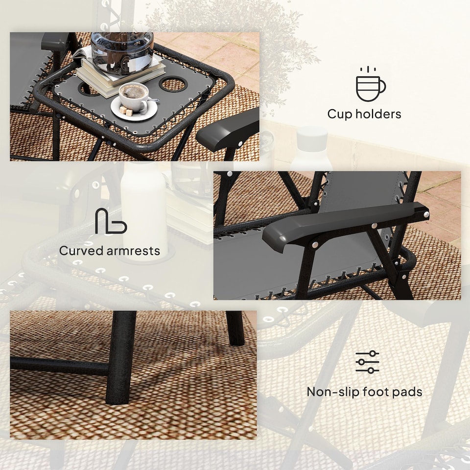 image 1 of Outsunny 3 Pieces Folding Garden Bistro Set with Cup Holders, Dark Grey