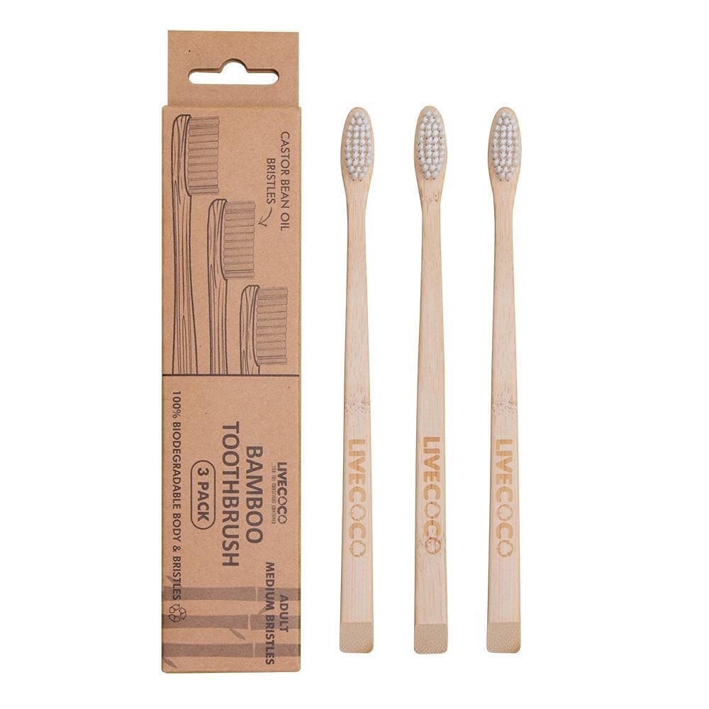 3 Castor Bean Oil Bristles Bamboo Toothbrushes (Adult)