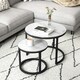 image 6 of HOMCOM Glass Coffee Table Set of 2, Round Nest of Tables, White