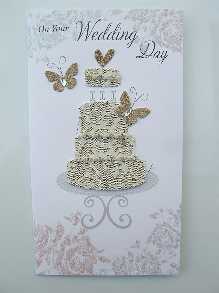 image 1 of On Your WEDDING DAY A 'cake & butterflies Second Nature Handmade Card
