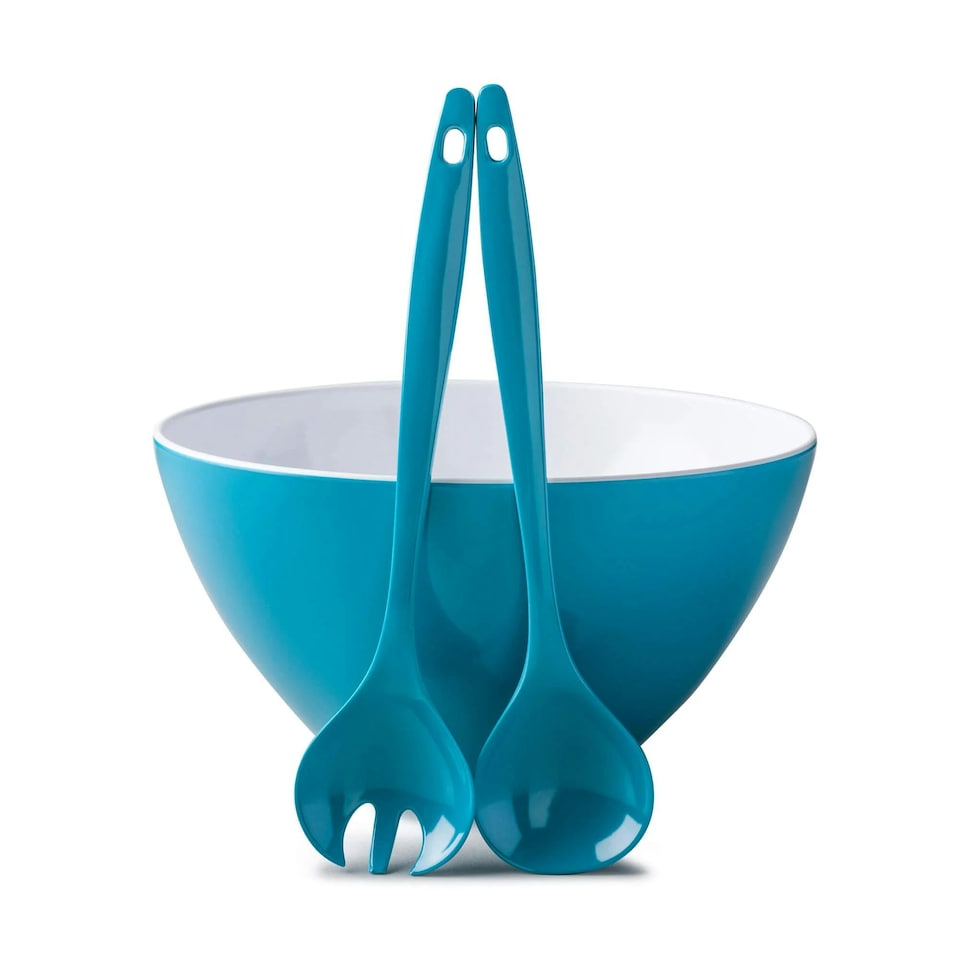 image 1 of Zeal Melamine Salad Bowl & Salad Servers Set, Duck Egg Blue Blue | Aqua Blue