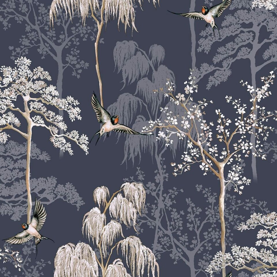 image 1 of Arthouse Japanese Garden Wallpaper - Navy - One Size Blue