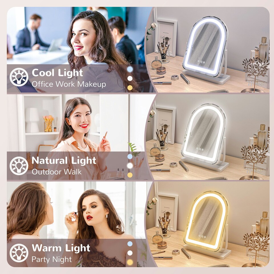image 1 of HOMCOM Vanity Mirror with 3 Colour Light, 360 Degree Rotation, Touch Screen | White