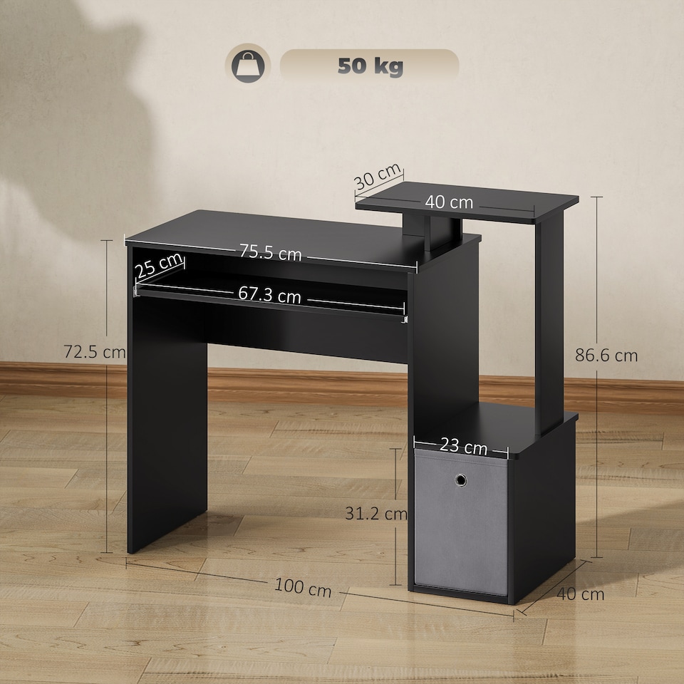 image 1 of HOMCOM Computer Desk with Sliding Keyboard Tray Storage Drawer Shelf Home Office Workstation Black