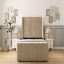 Sloomy Hargrave Almond Coniston Bed Frame With Mattress With 50" Upholstered Wingback Headboard 6' Super King