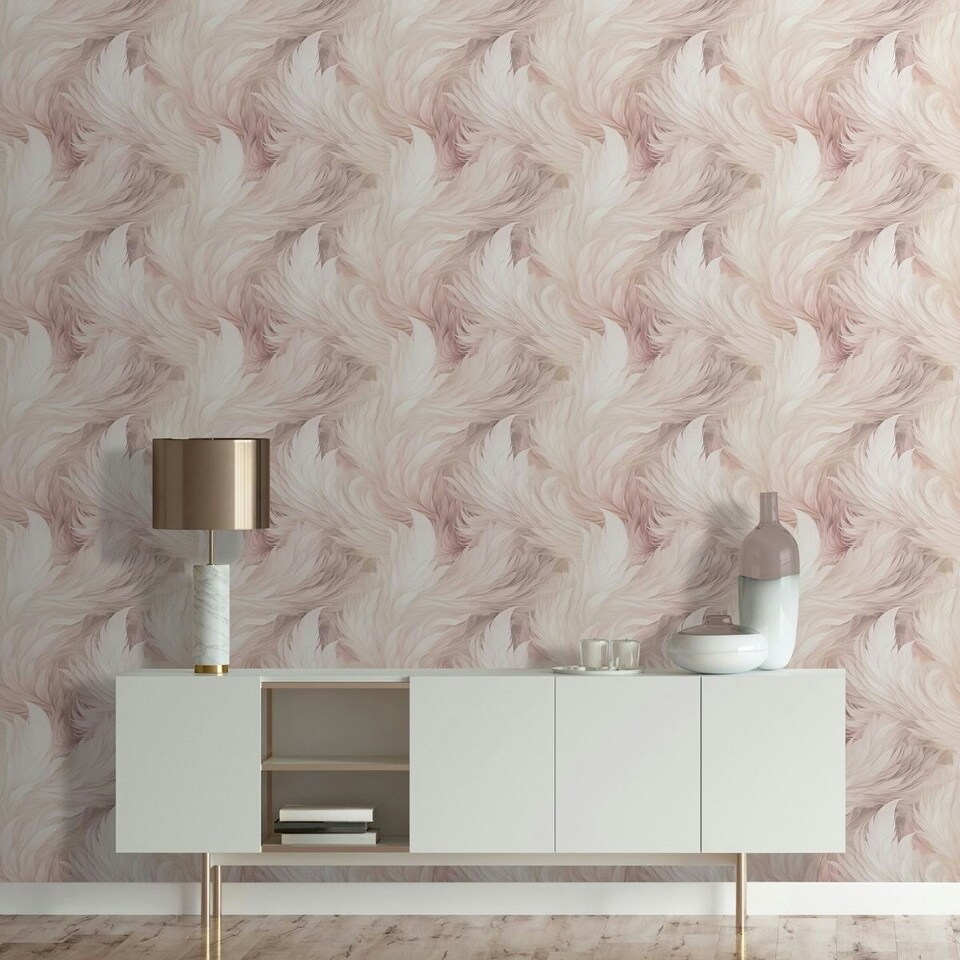 image 1 of Muriva Plume Wallpaper - Blush - 10m x 53cm Pink