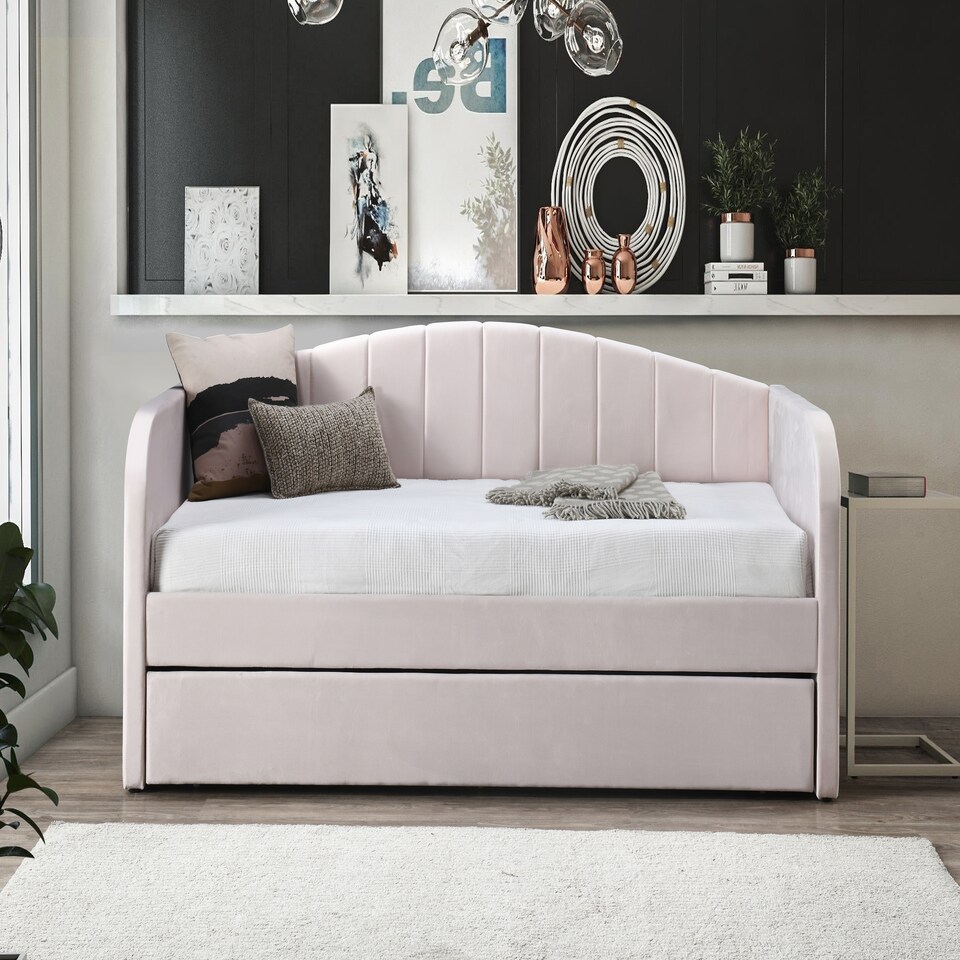 image 1 of Fabric Day Bed Pink with pull out bed | Pink | Single