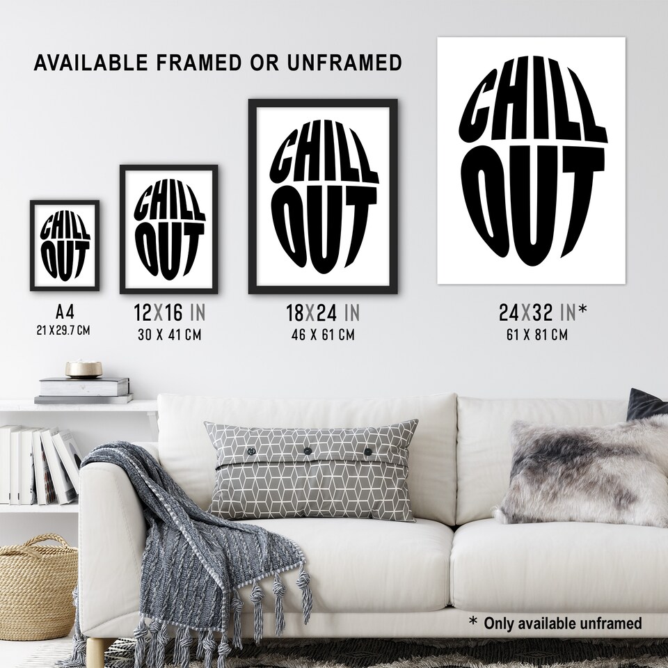 image 1 of Chill Out Fun Bold Simple Typography Design Wall Art Print 12x16 In