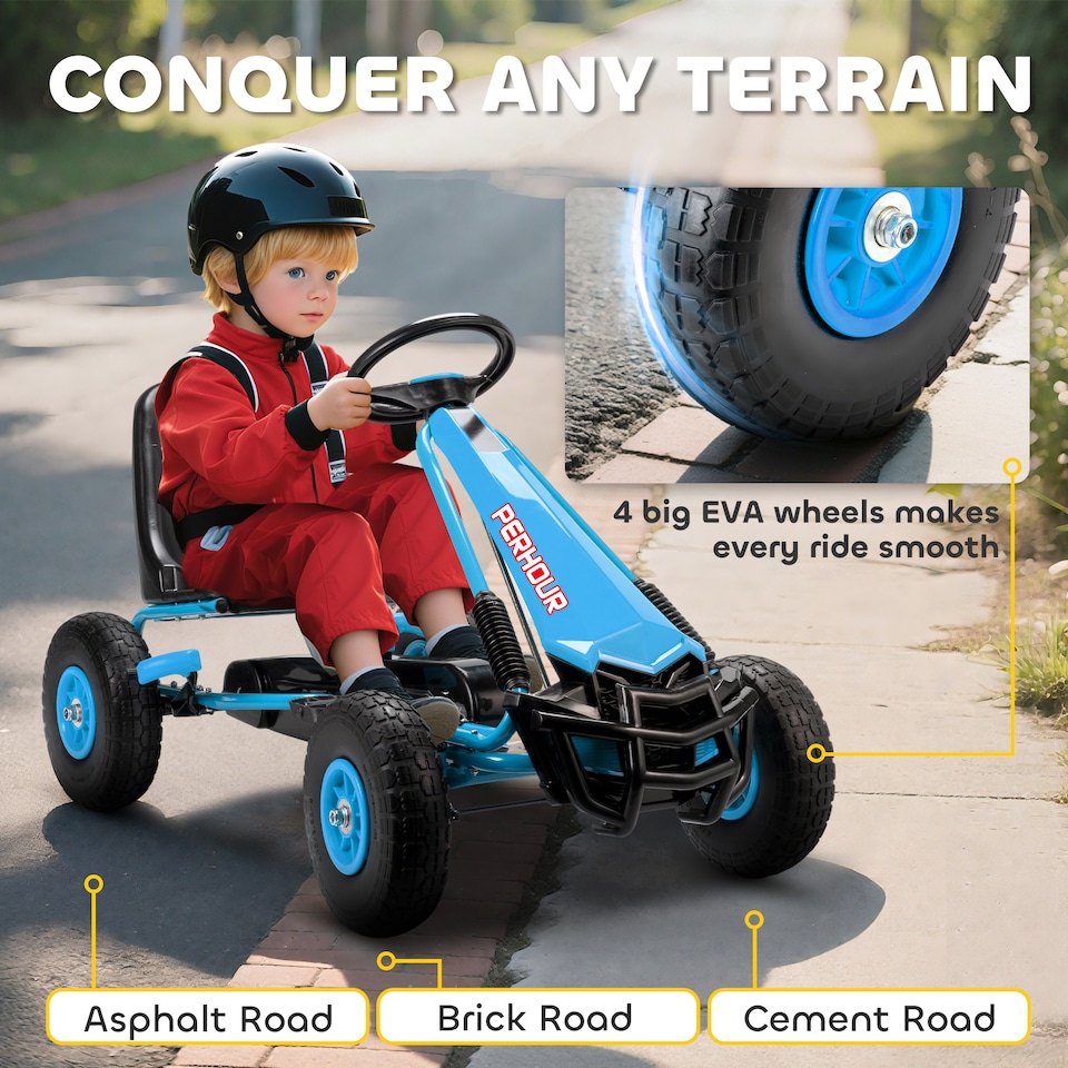 image 1 of AIYAPLAY Kids Pedal Go Kart with Adjustable Seat, EVA Tyres, Blue