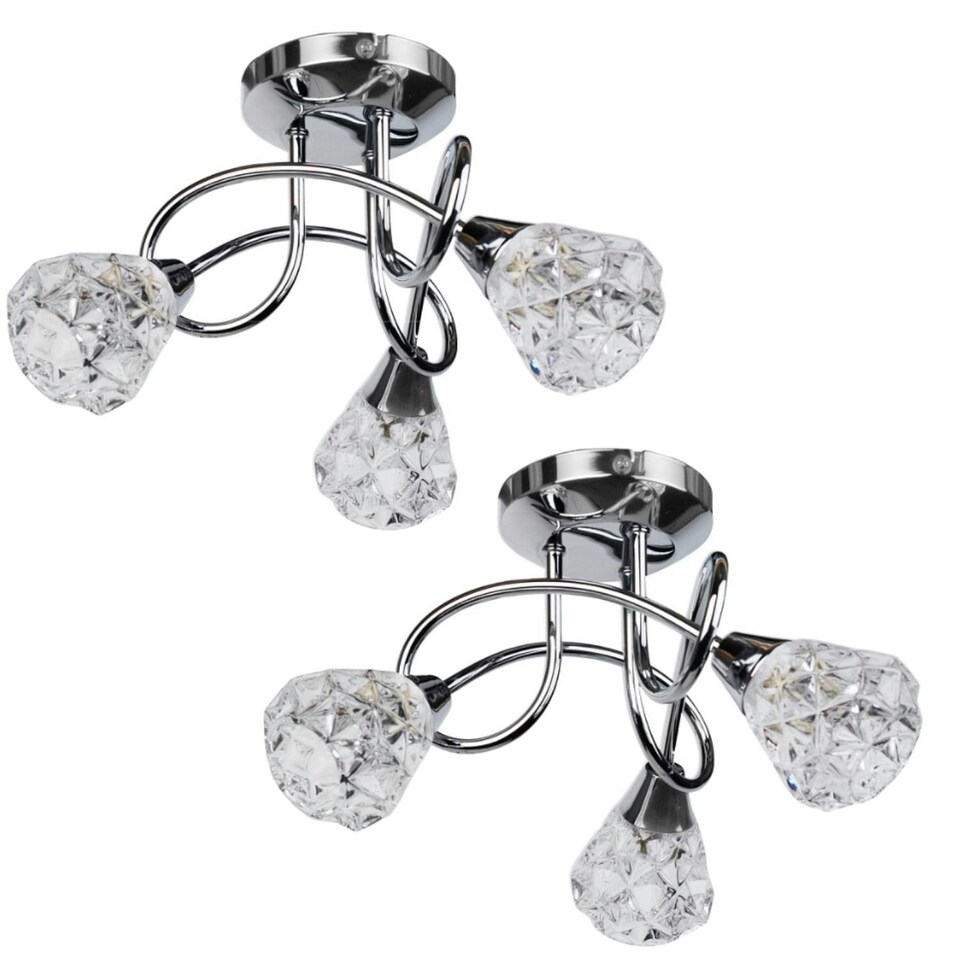 image 1 of Set of 2 Oto - Chrome with Clear Textured Glass 3 Light Flush Ceiling Lights Chrome