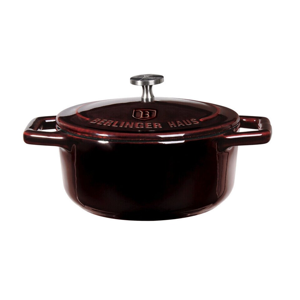 image 1 of Berlinger Haus Metallic Line Cast Iron Burgundy Pots | Black | Not provided | 1