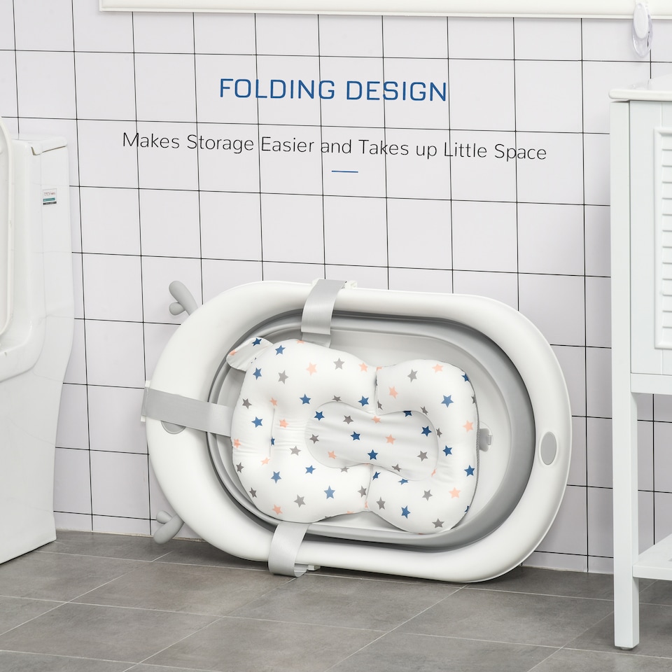 image 1 of HOMCOM Foldable Baby Bath Tub Ergonomic with Temperature-Induced Water Plug