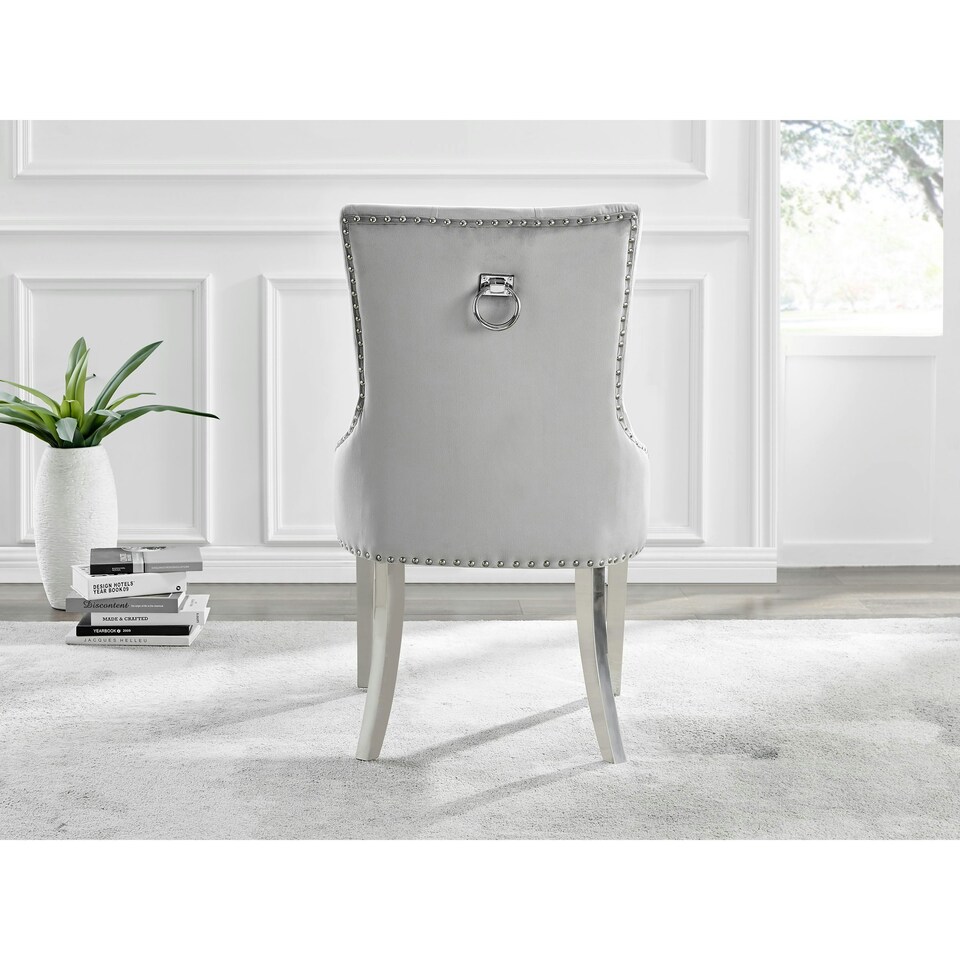 image 1 of Furniturebox 2x Belgravia Grey Velvet Scoop Knockerback Dining Chairs