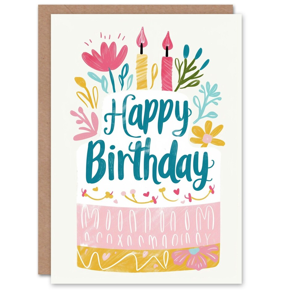 image 1 of Flowers Candles Floral Cake Illustration For Her Birthday Card