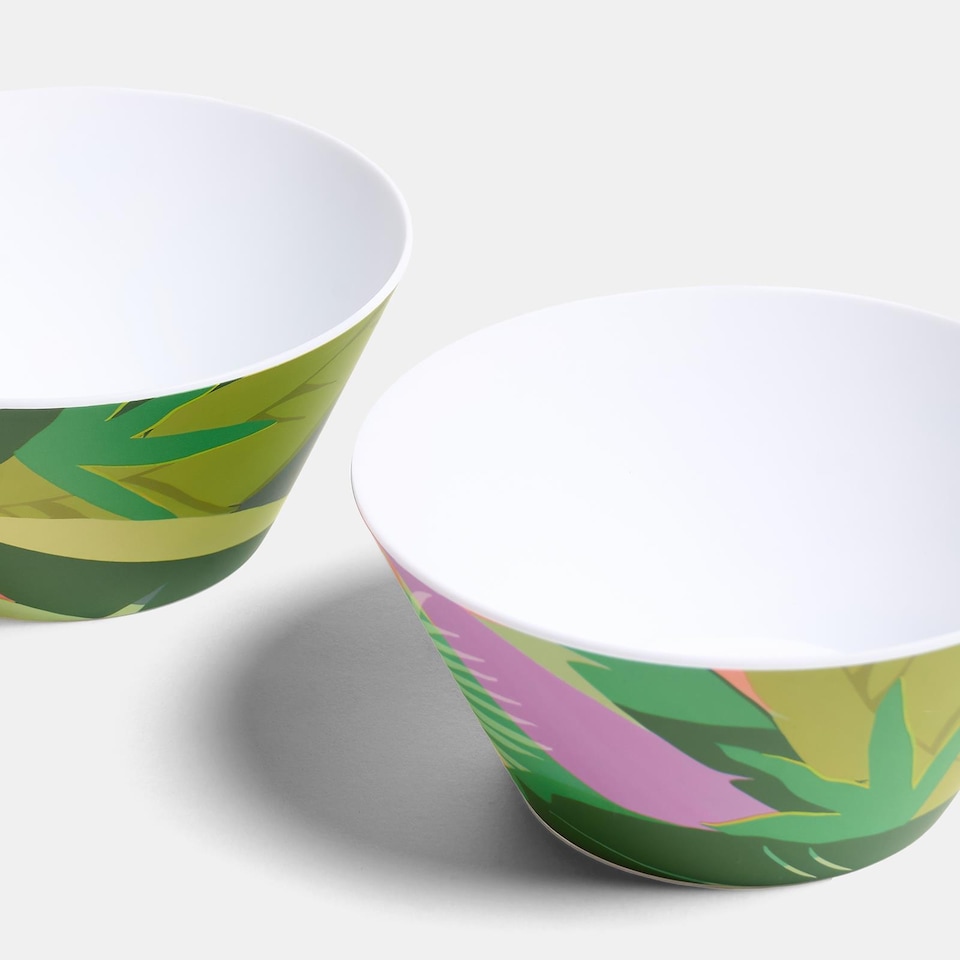 image 1 of OHS Summer Print Plastic Picnic Bowls Set of 4 Lightweight Outdoor
