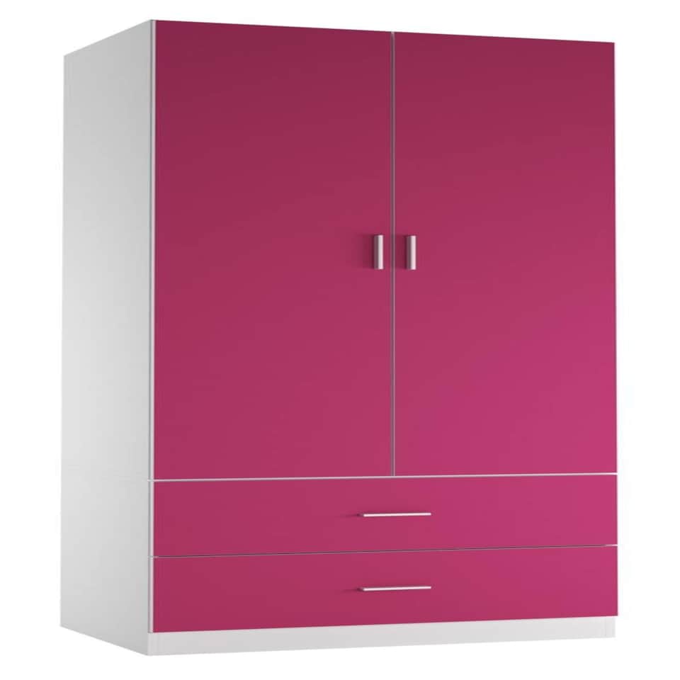 image 1 of White 2-Door 2-Drawer Wardrobe. Pink | Accent Colour: Pink
