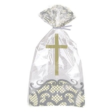 Fancy Gold Cross Cello Gift Bags with Twist Ties - Pack of 20
