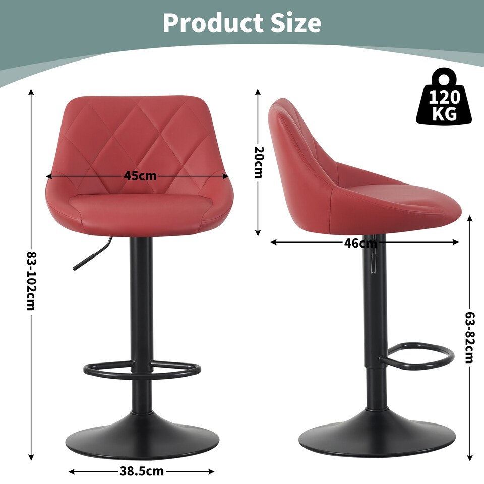 image 1 of MCC Direct Set of 2 Height Adjustable Bar Stool Kitchen Breakfast Chairs Stanley