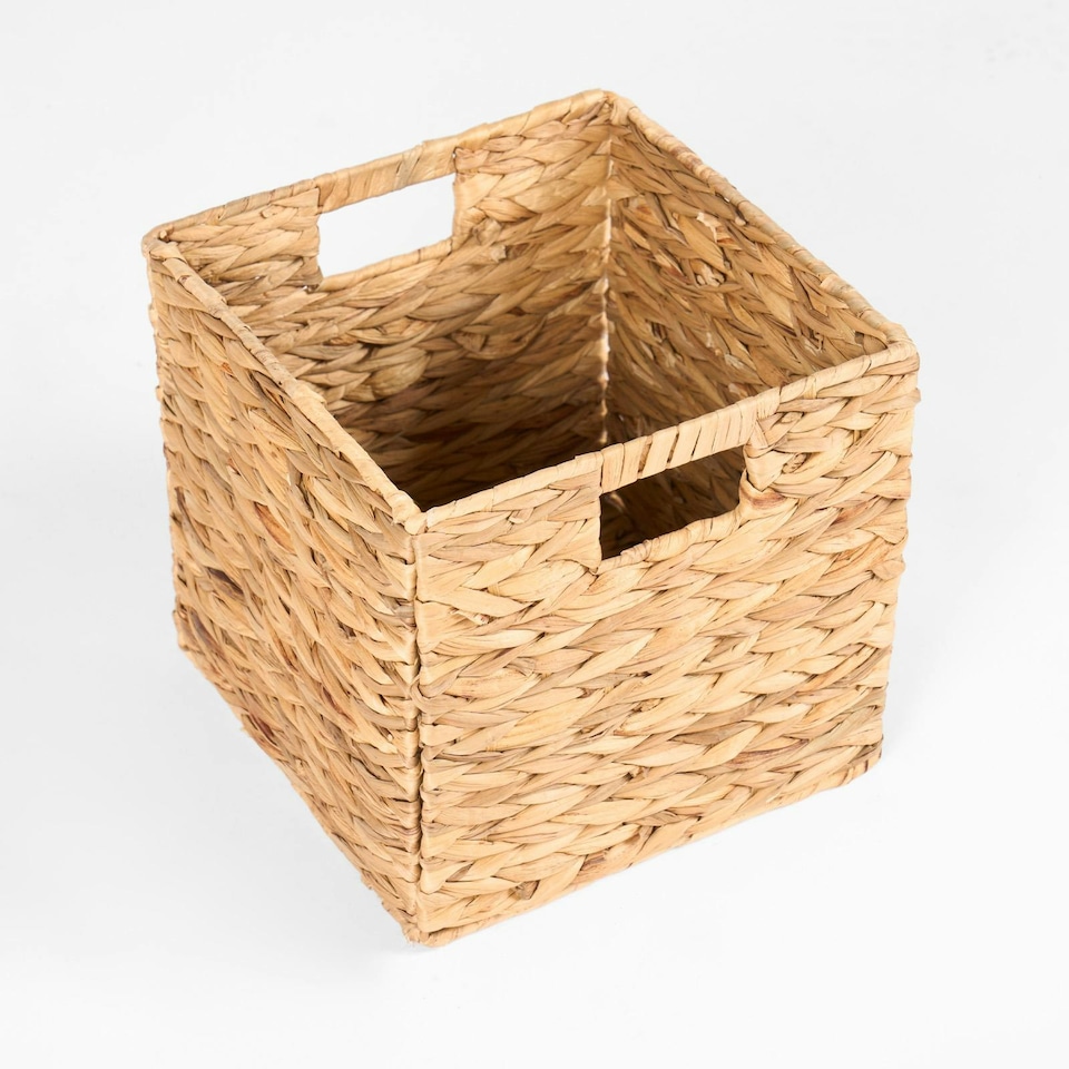 image 1 of OHS Foldable Paper Rope Woven Wicker Storage Organiser Box Cube, 27x27cm - Natural