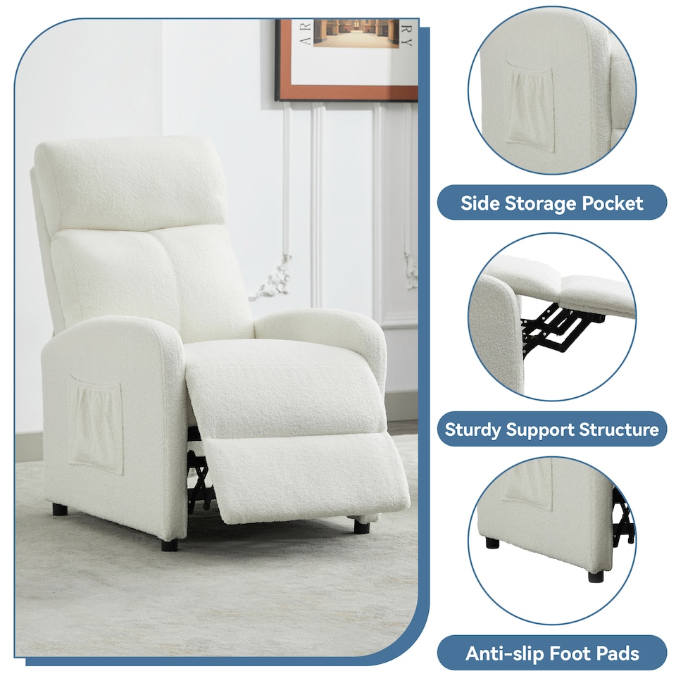 image 1 of MCC Direct Push Back Chair Teddy Fur Fabric Reclining Pushback Armchair Sofa