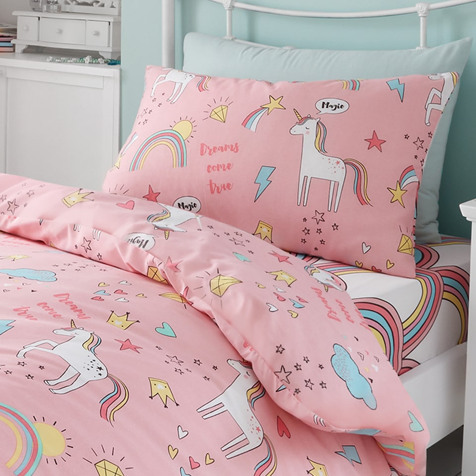 image 1 of Happy Linen Company Unicorns Rainbows Duvet Cover Bedding Set