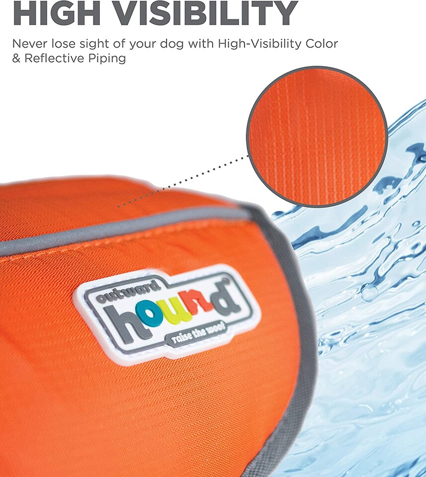 image 1 of Outward Hound Granby Splash Dog Life Jacket – High Visibility Reflective Float Coat with Easy Grab Handles, Adjustable Pet Swimming Buoyancy Harness