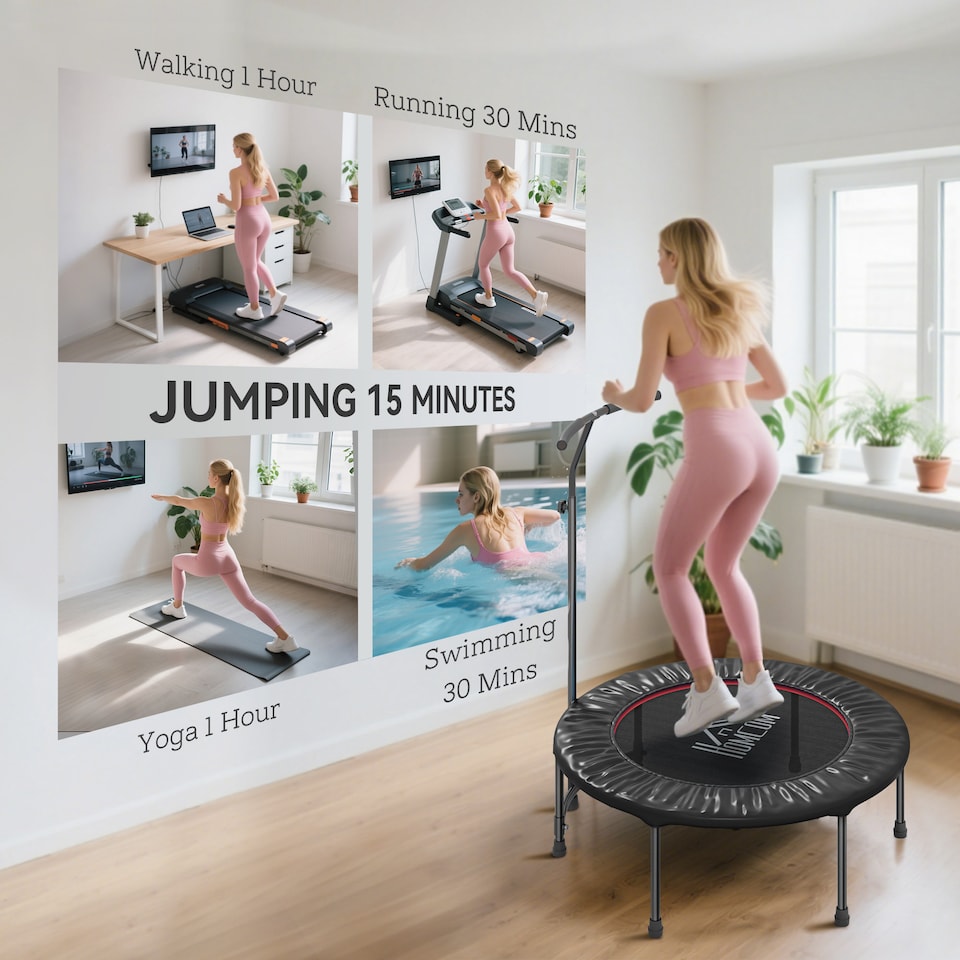 image 1 of HOMCOM Mini Trampoline, Rebounder Jumper with Adjustable Handle, Black