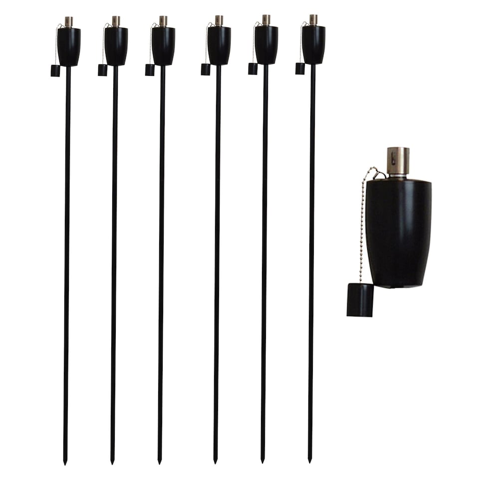 image 1 of Harbour Housewares Metal Garden Torches - Barrel - Black - Pack of 6