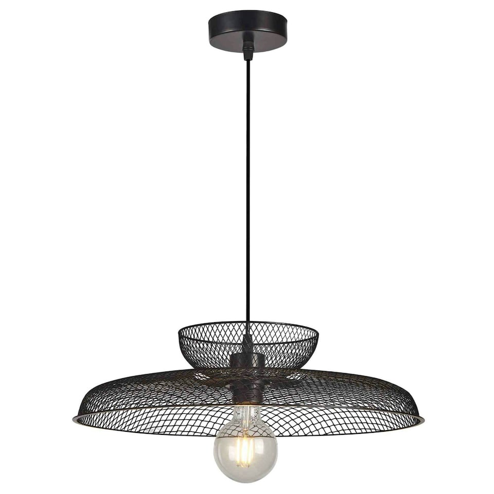 image 1 of First Choice Lighting Cassidy Two Tier Black Mesh Ceiling Pendant Light Black