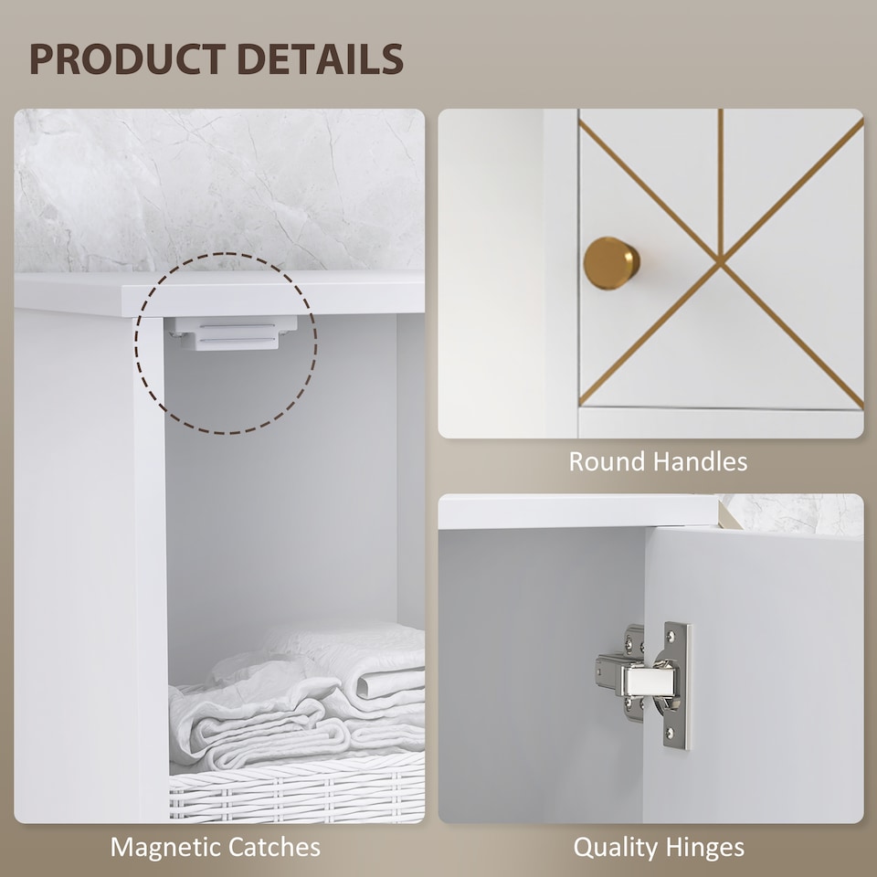 image 1 of HOMCOM Tall Bathroom Storage Cabinet with Doors, Slim Bathroom Storage Unit with Adjustable Shelves, Freestanding Bathroom Storage Unit, White | White | White