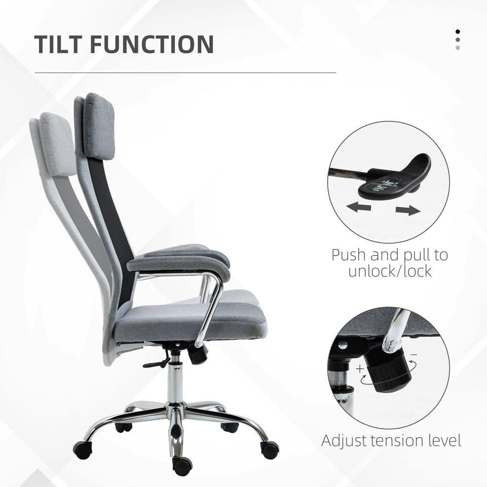 image 1 of Vinsetto Office Chair Mesh High Back Swivel Task Home Desk Chair w/ Arm, Grey