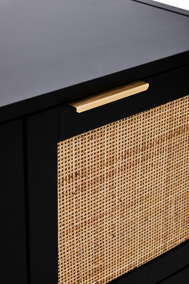 image 1 of Orsina Versatile Black Wood Side Cabinet, Rustic Bedside Cabinet, Easily Maintained Display Cabinet With Storage
