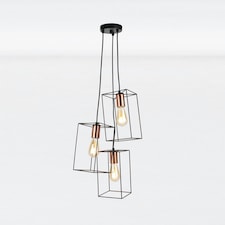 First Choice Lighting Matt Black With Brushed Copper Detail 3 Light Pendant Black | Copper